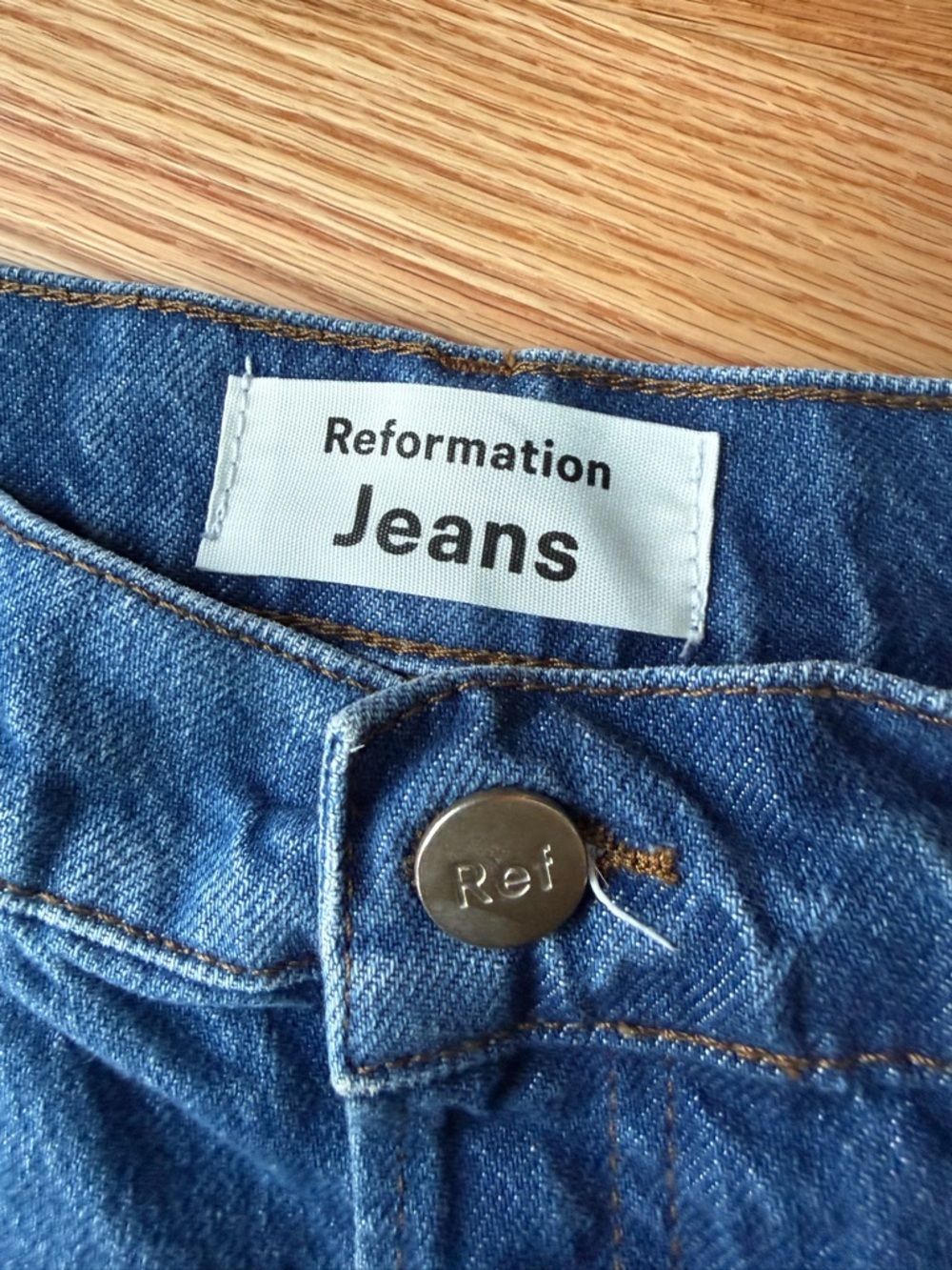 Reformation Denim Mini Skirt Medium Wash Raw Frayed Hem High Rise - Size 29 - Picture 2 of 9